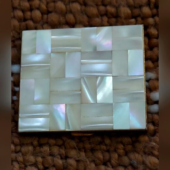 Vintage Mother of Pearl Compact Case Mirror Brass - Picture 1 of 6